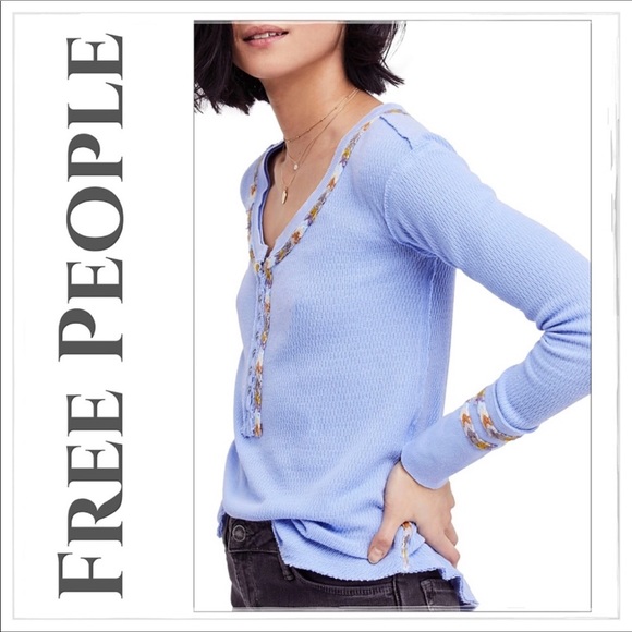 NWT ❋ Free People ❋ Light Blue Rainbow Thermal Top - Picture 7 of 7